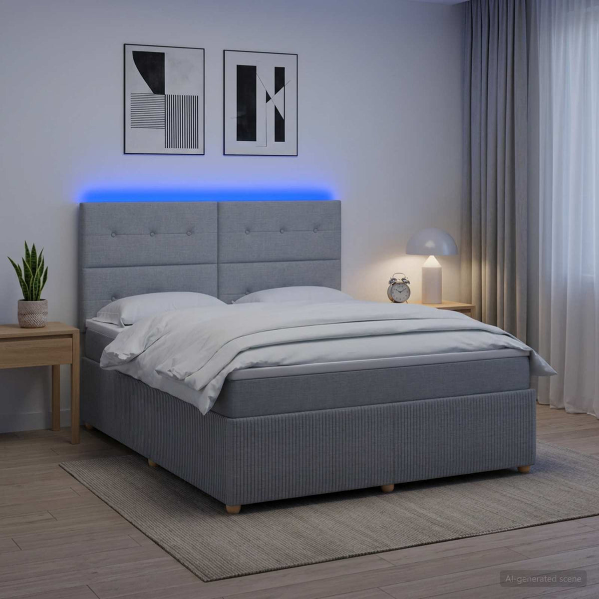Lit boxspring LED avec matelas Gris clair 140 x 200 cm Tissu