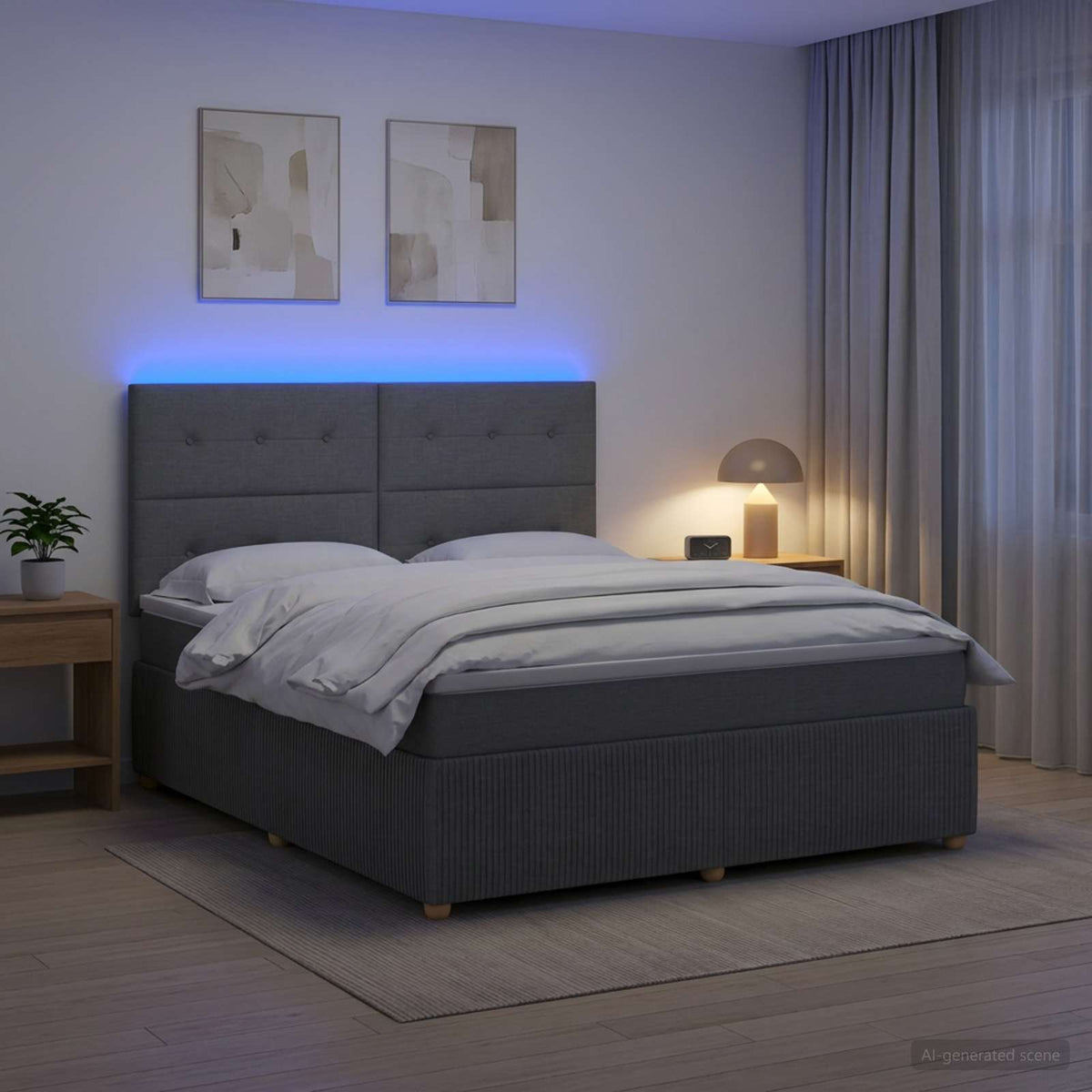 Lit boxspring LED avec matelas Gris foncé 140 x 200 cm Tissu