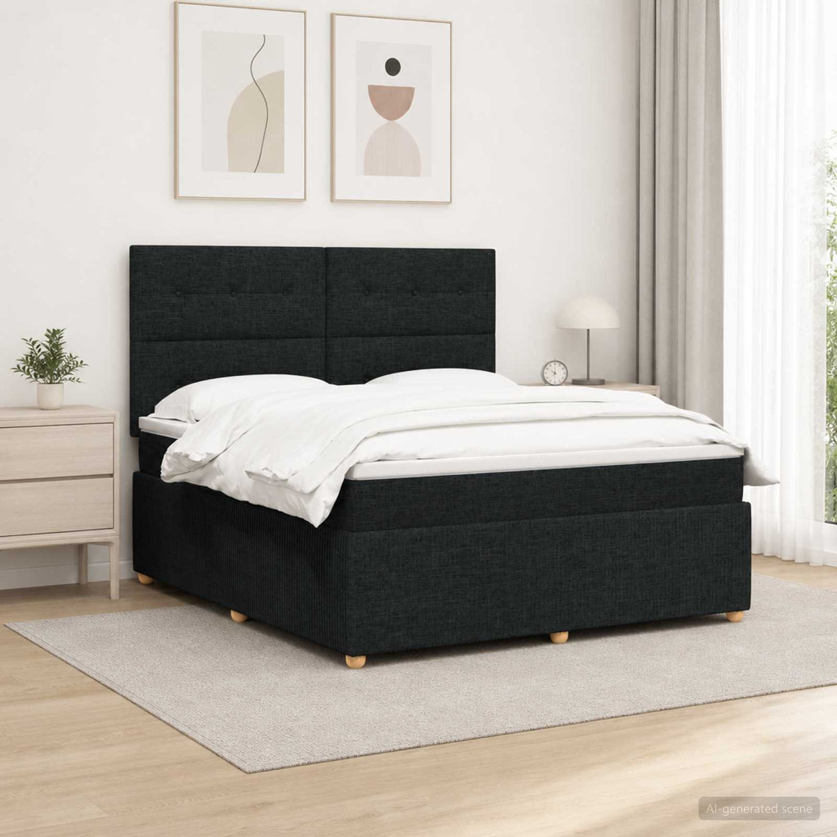 Lit boxspring LED avec matelas Noir 140 x 190 cm Tissu
