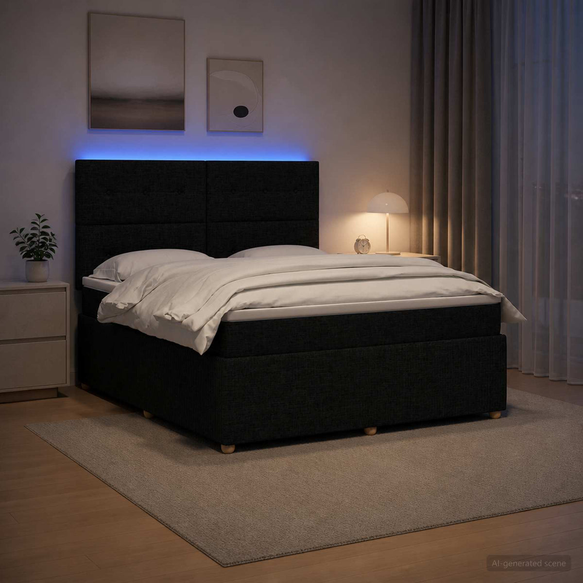 Lit boxspring LED avec matelas Noir 140 x 190 cm Tissu