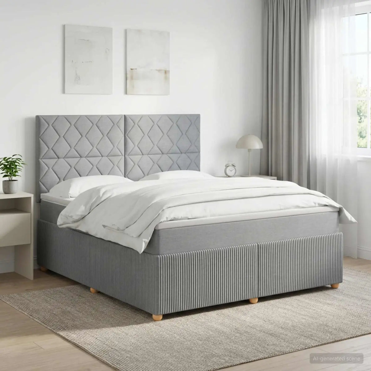Lit boxspring LED avec matelas Gris clair 140 x 200 cm Tissu - XIOS