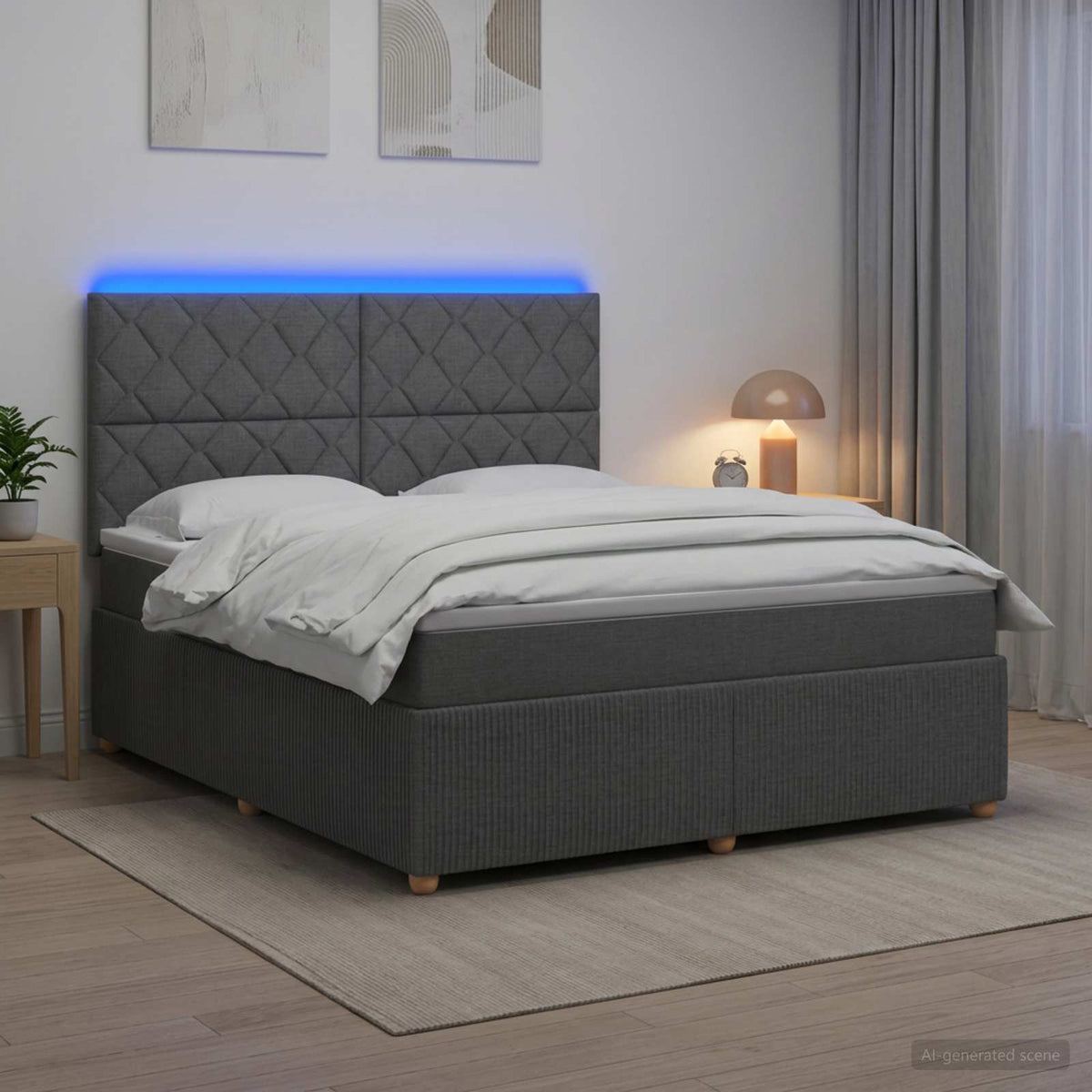 Lit boxspring LED avec matelas Gris foncé 140 x 190 cm Tissu