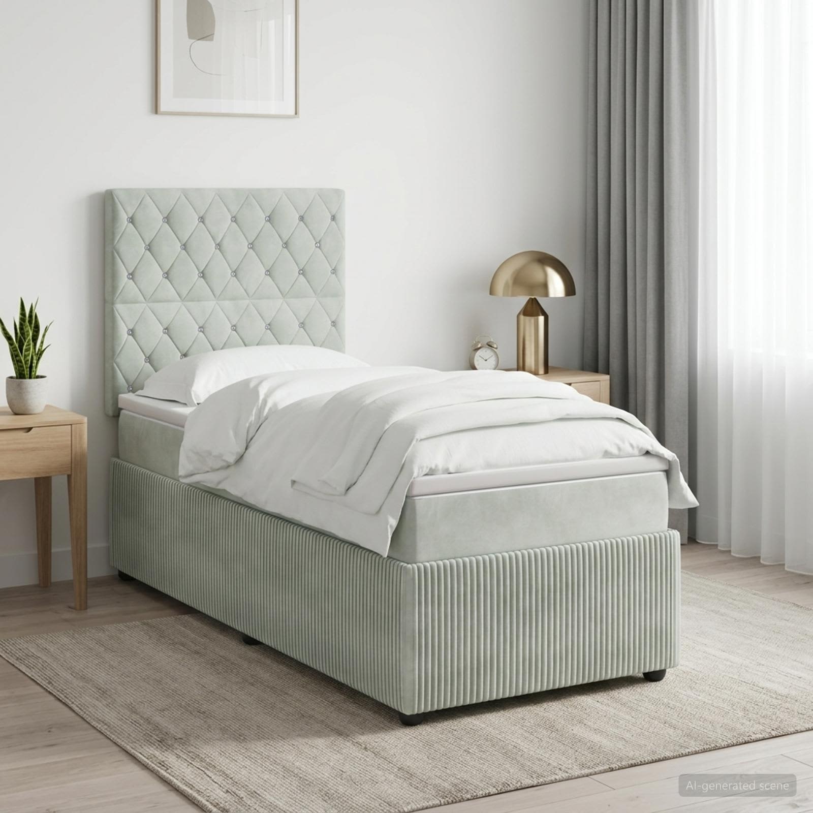 Lit boxspring LED avec matelas Gris clair 90 x 190 cm Velours