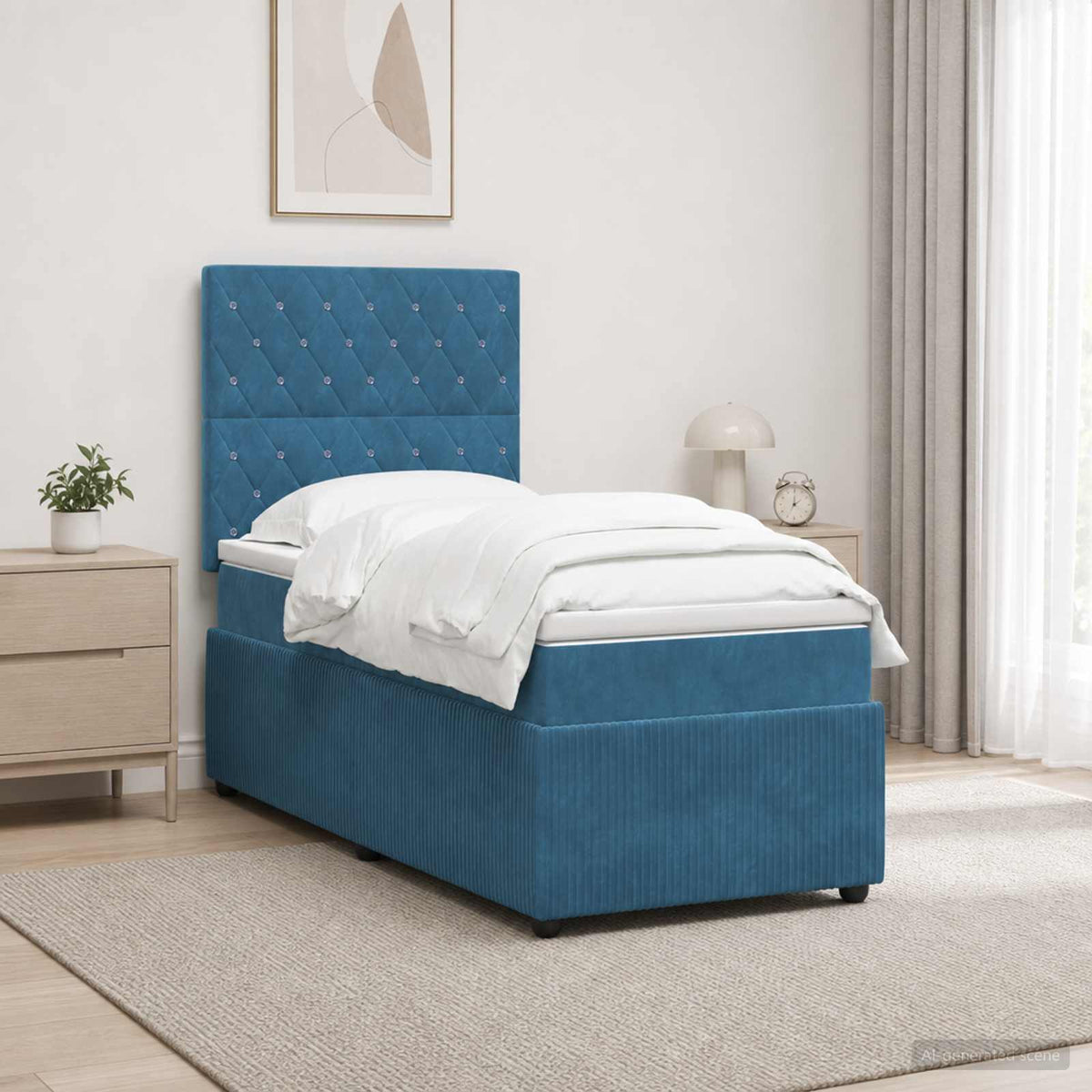 Lit boxspring LED avec matelas Bleu 90 x 190 cm Velours