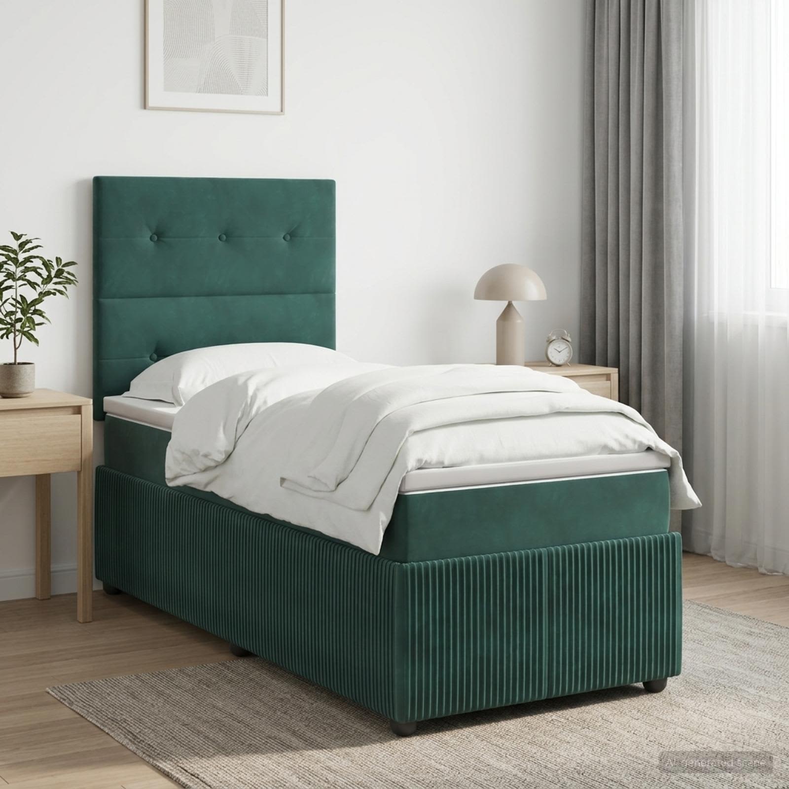 Lit boxspring LED avec matelas Vert foncé 80 x 200 cm Velours