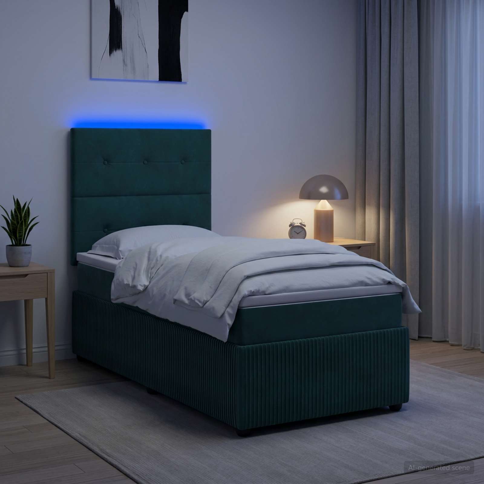 Lit boxspring LED avec matelas Vert foncé 80 x 200 cm Velours