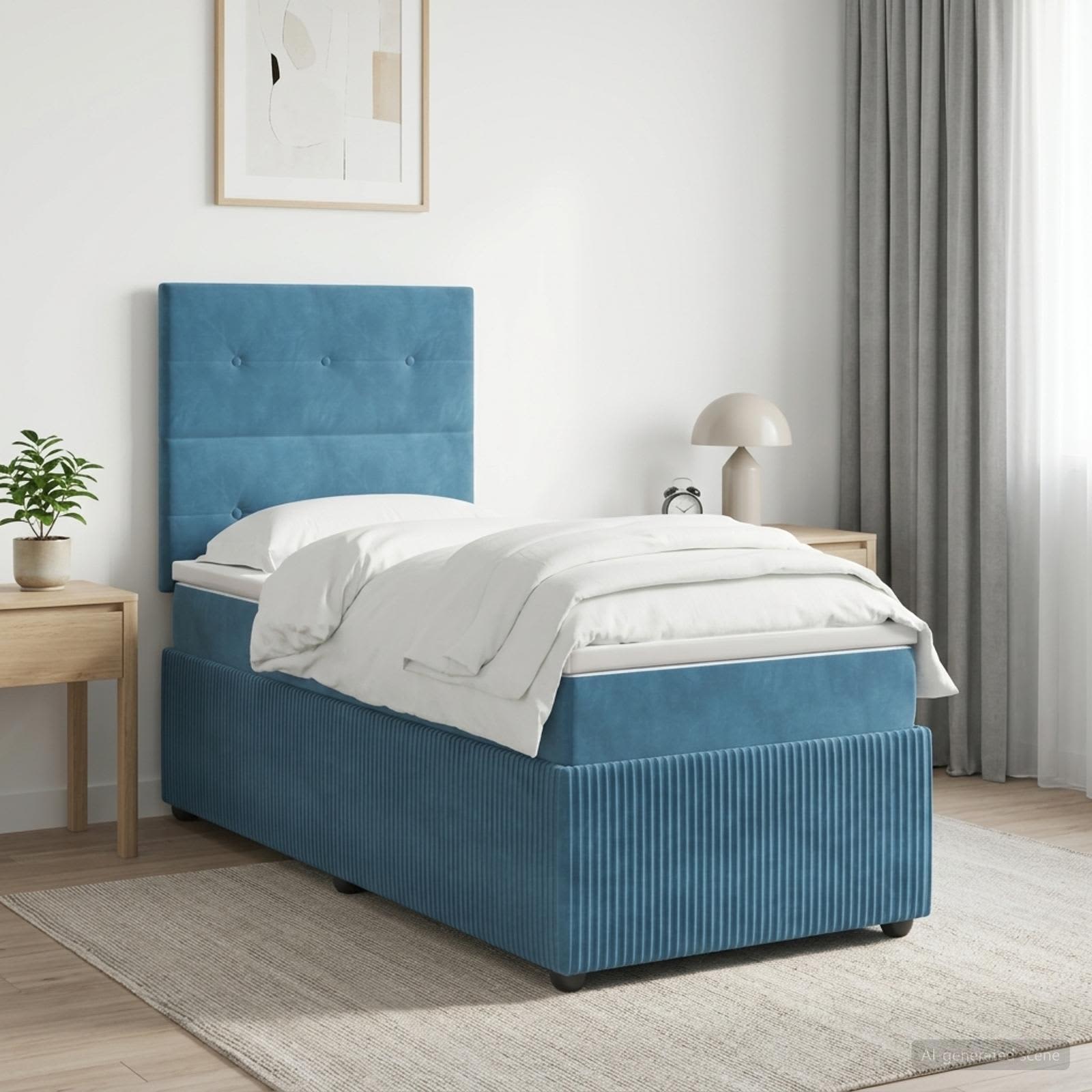 Lit boxspring LED avec matelas Bleu 90 x 190 cm Velours