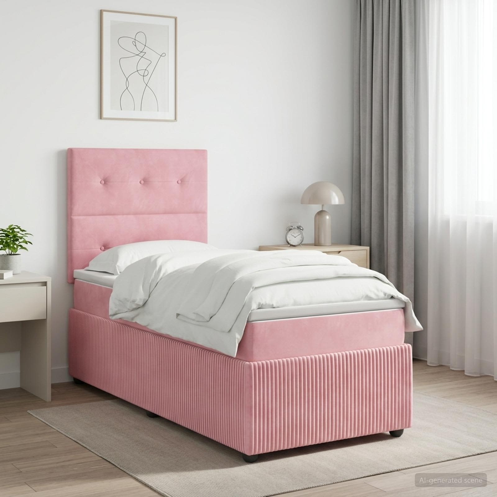 Lit boxspring LED avec matelas Rose 90 x 190 cm Velours