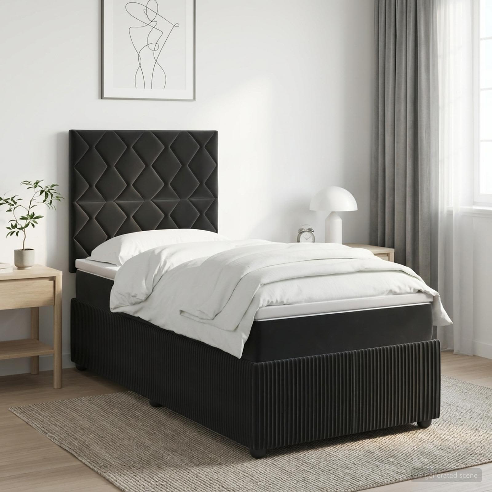 Lit boxspring LED avec matelas Noir 90 x 200 cm Velours