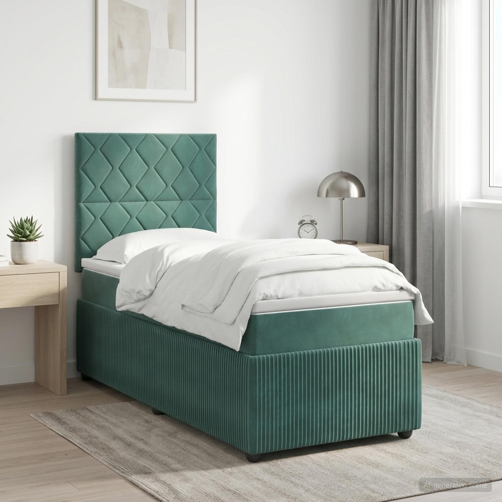Lit boxspring LED avec matelas Vert foncé 90 x 200 cm Velours