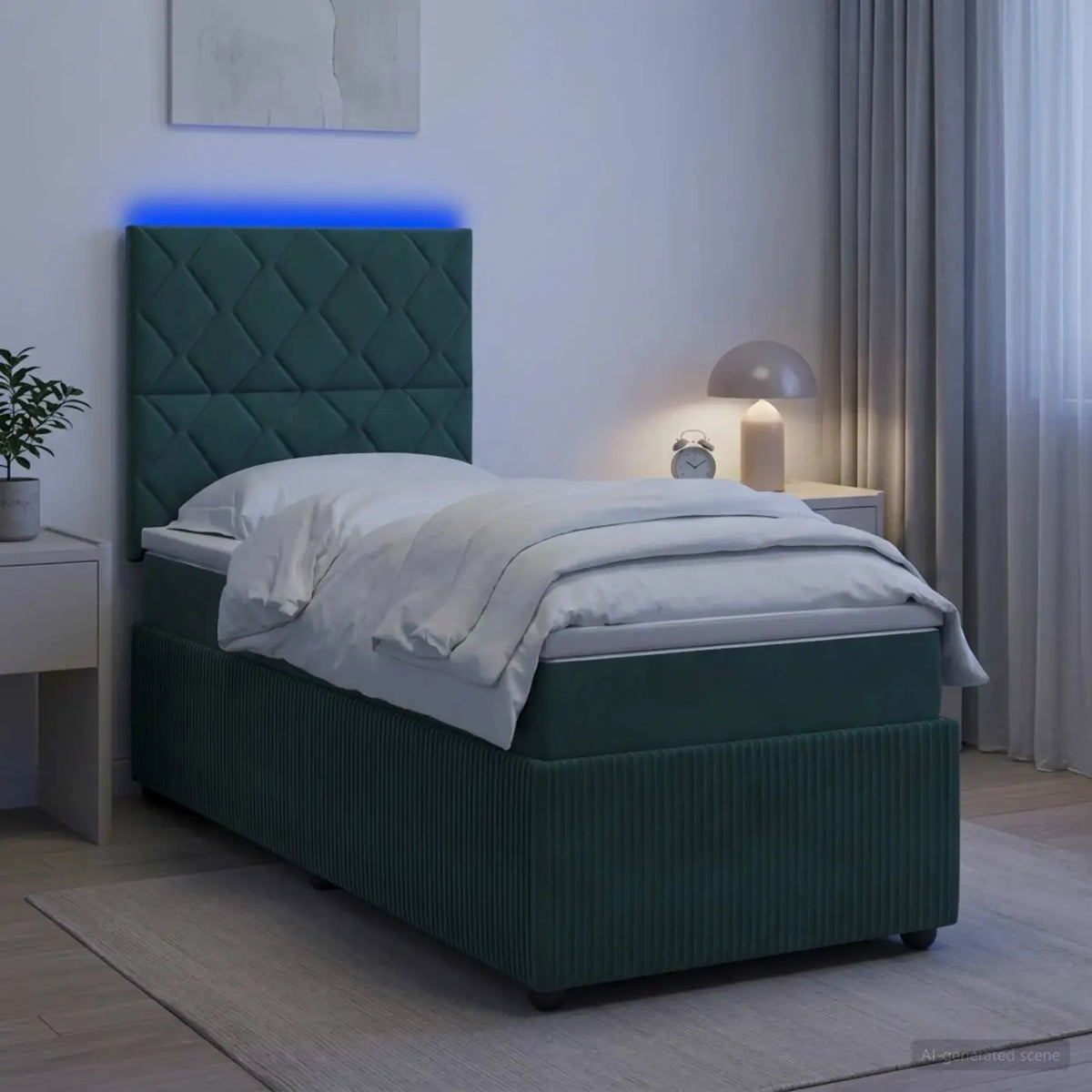 Lit boxspring LED avec matelas Vert foncé 100 x 200 cm Velours - XIOS