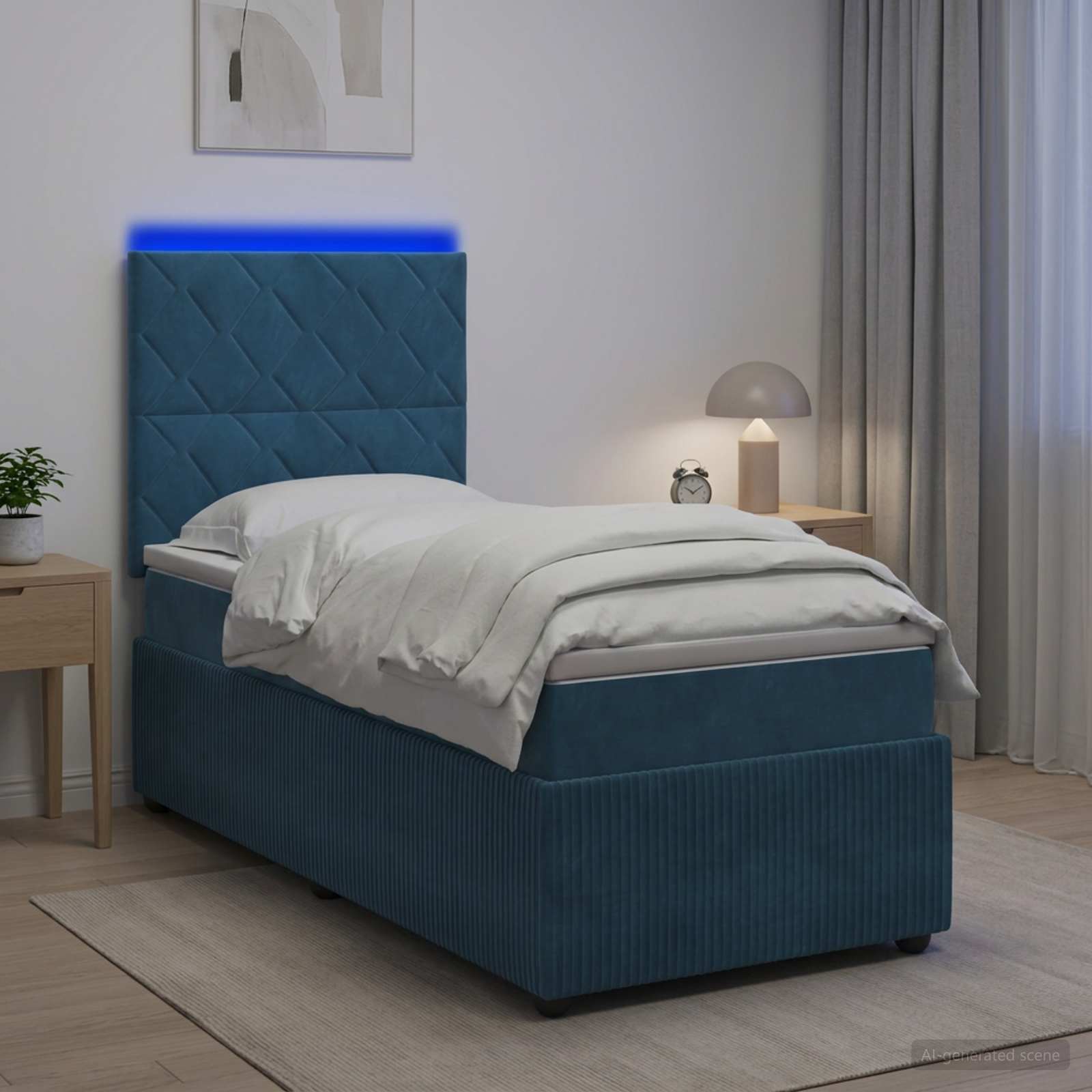 Lit boxspring LED avec matelas Bleu 80 x 200 cm Velours