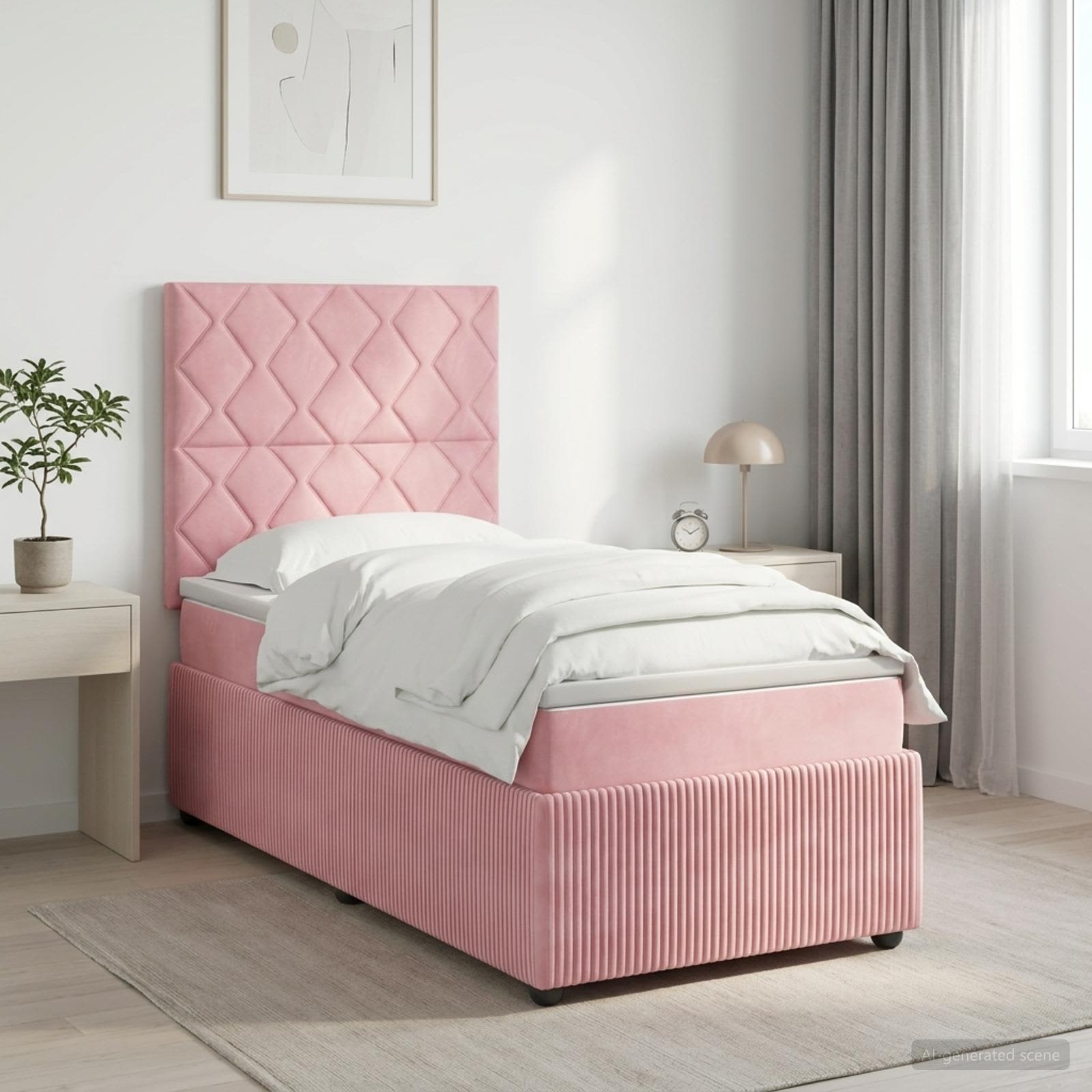 Lit boxspring LED avec matelas Rose 90 x 190 cm Velours