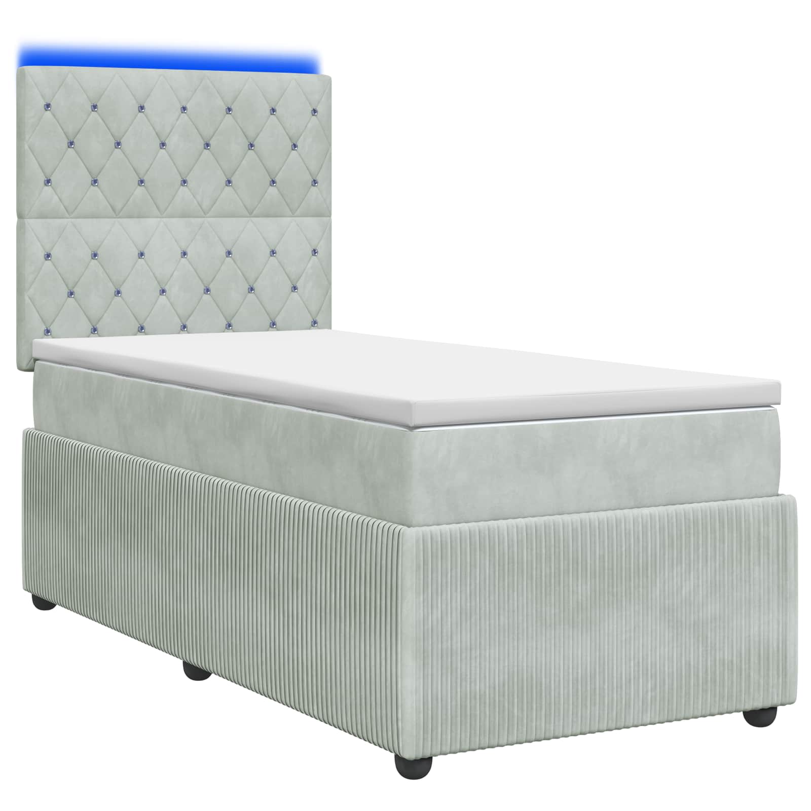 Lit boxspring LED avec matelas Gris clair 90 x 190 cm Velours