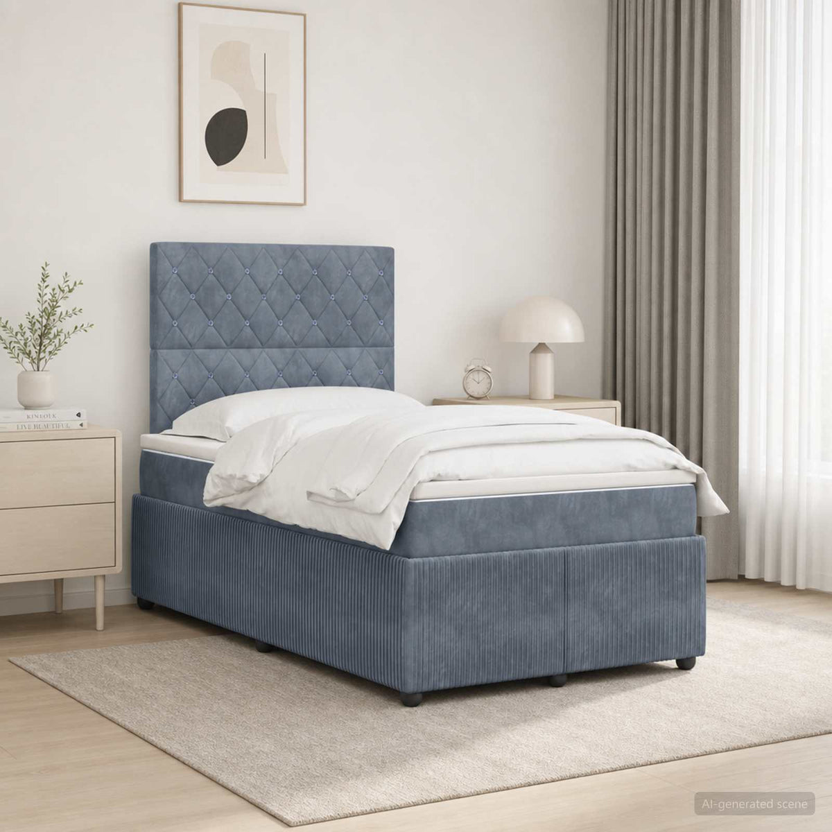 Lit boxspring LED avec matelas Gris foncé 120 x 190 cm Velours - XIOS