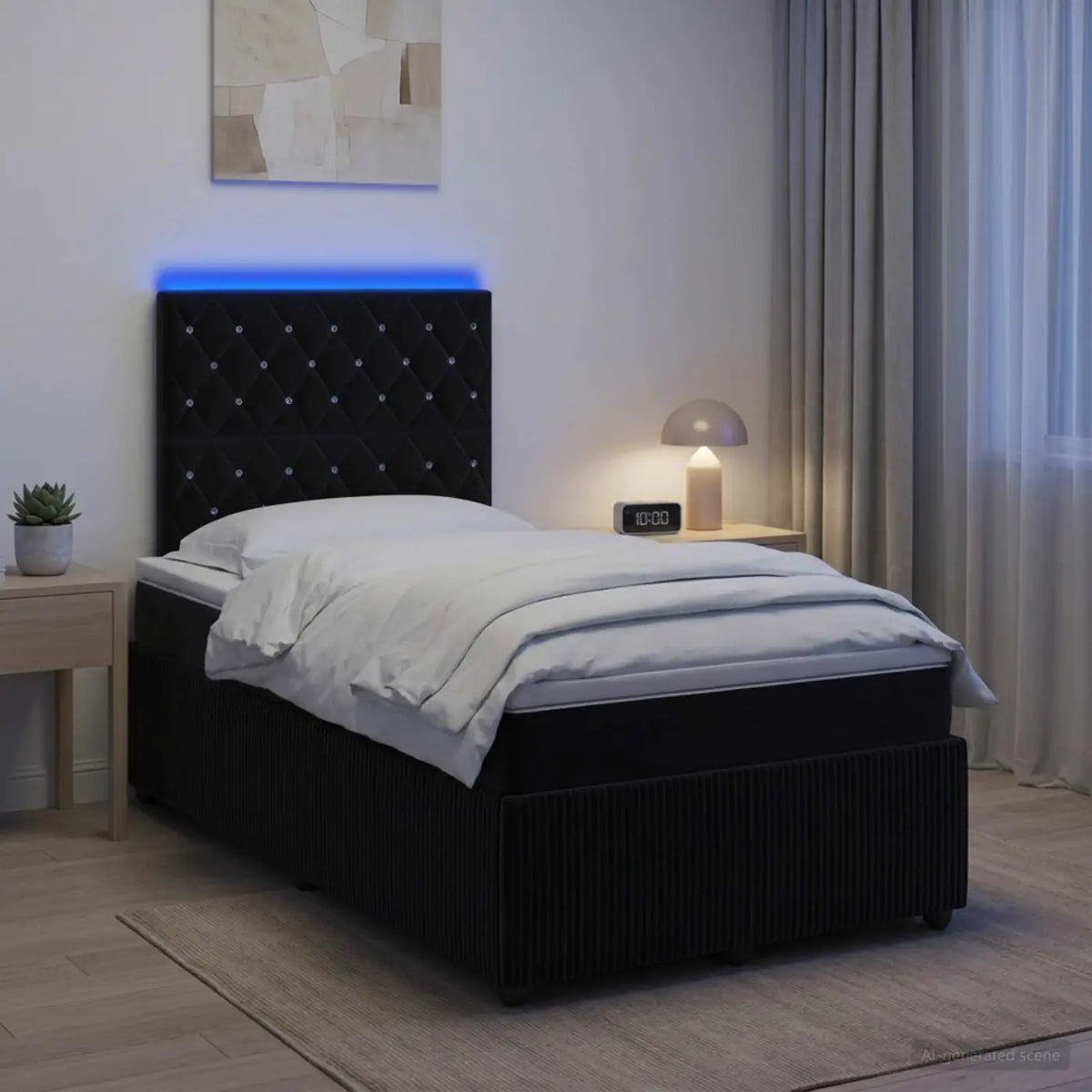 Lit boxspring LED avec matelas Noir 120 x 190 cm Velours - XIOS