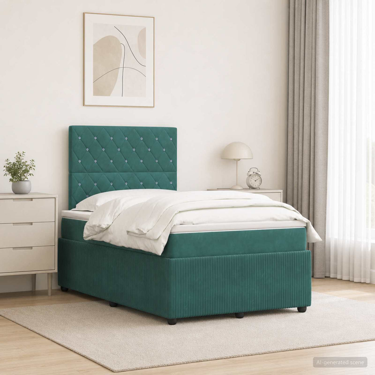 Lit boxspring LED avec matelas Vert foncé 120 x 200 cm Velours