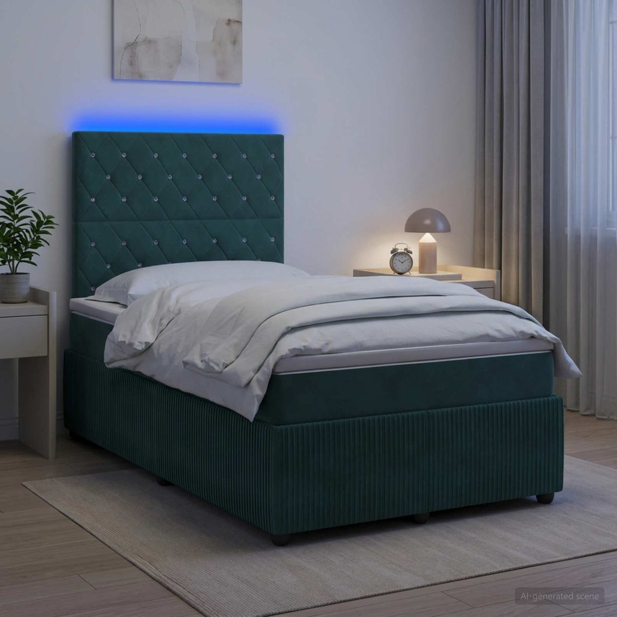 Lit boxspring LED avec matelas Vert foncé 120 x 200 cm Velours