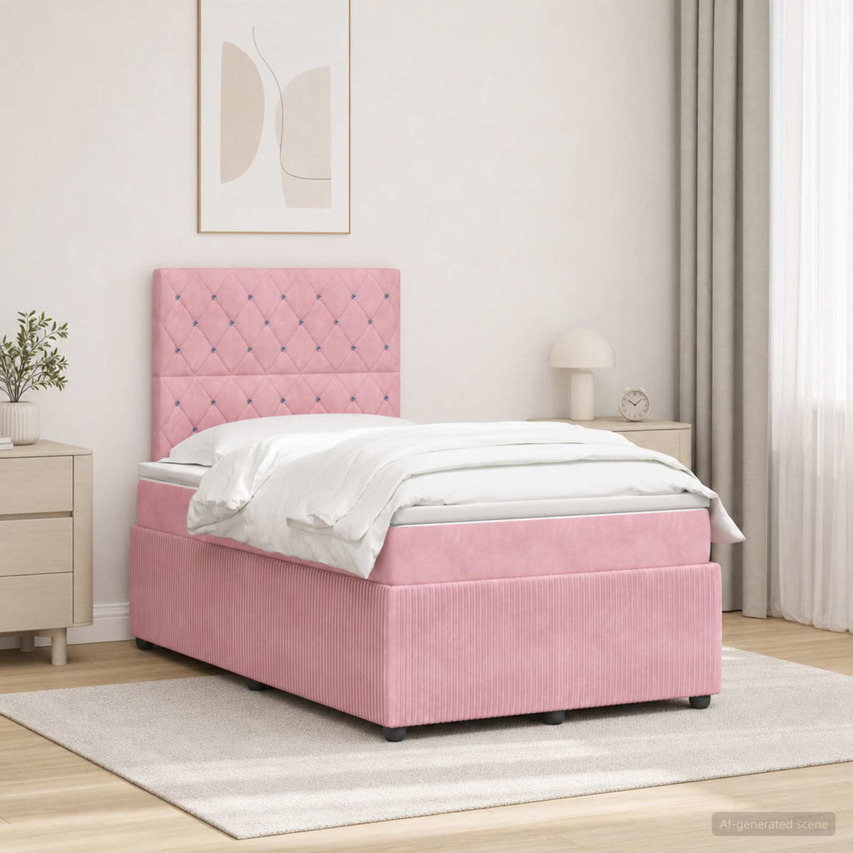 Lit boxspring LED avec matelas Rose 120 x 190 cm Velours
