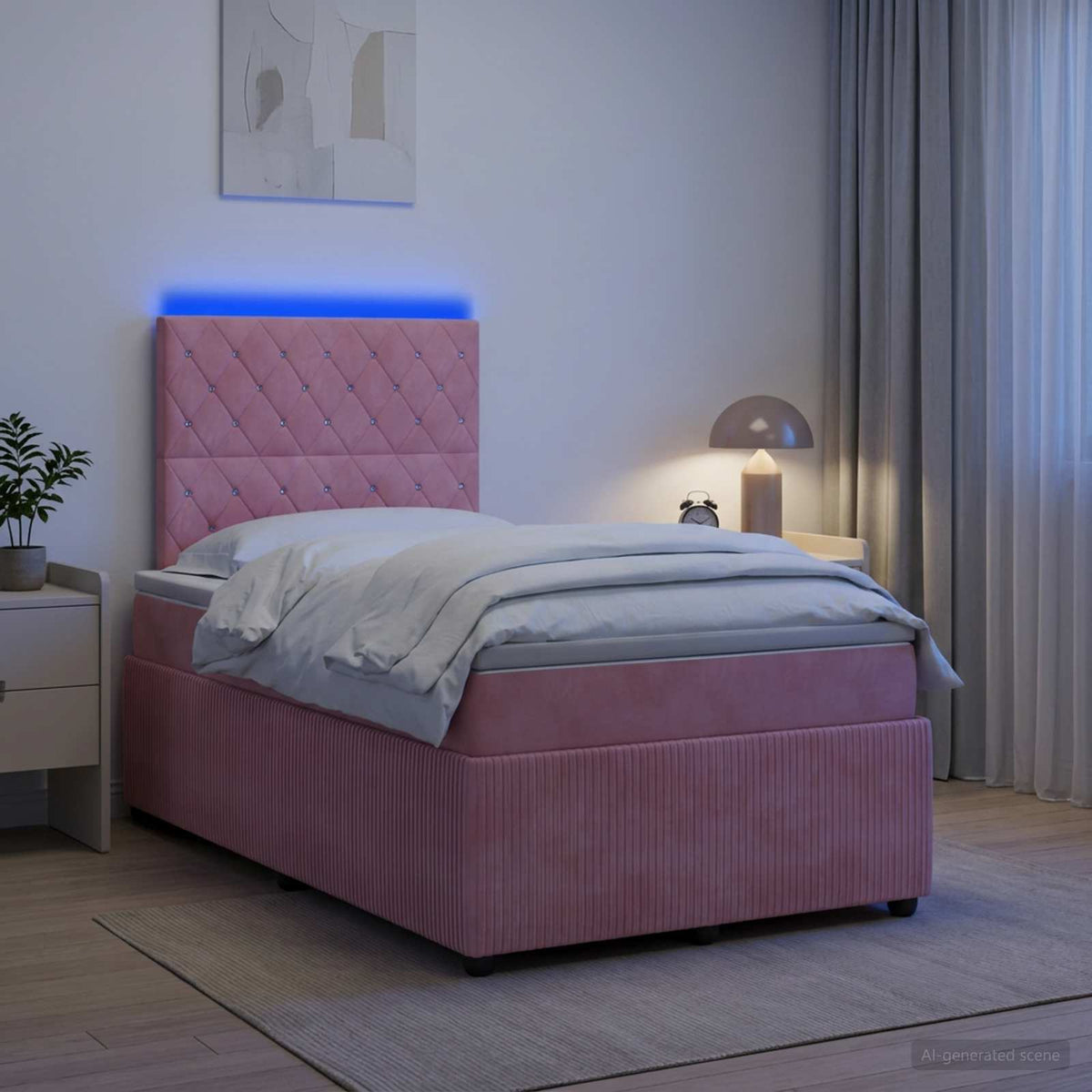Lit boxspring LED avec matelas Rose 120 x 190 cm Velours