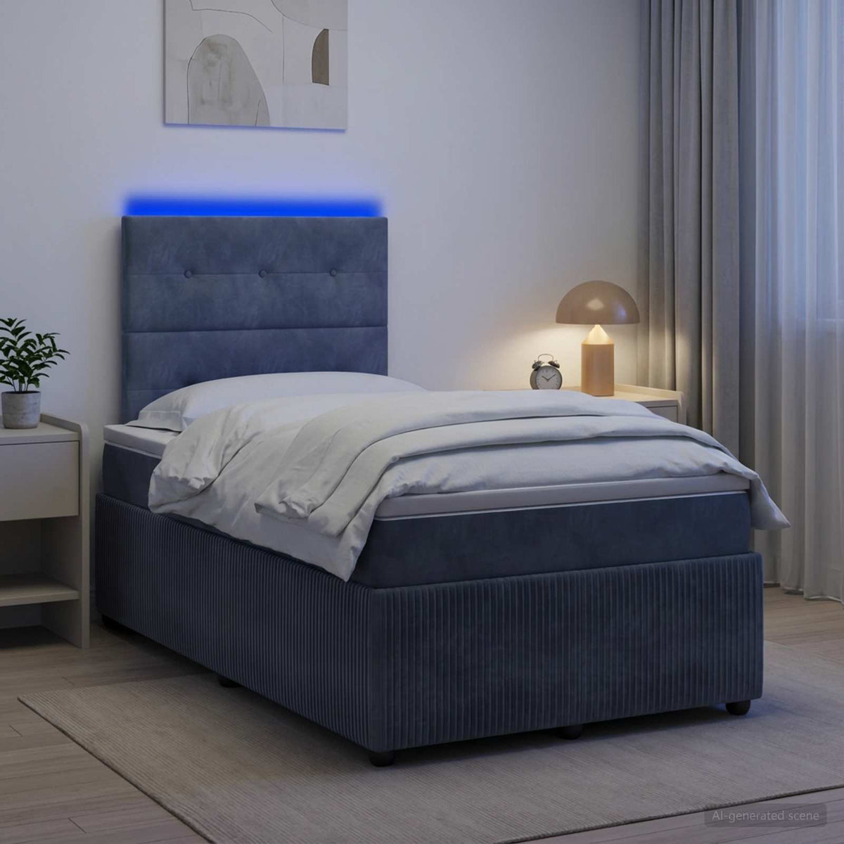 Lit boxspring LED avec matelas Gris foncé 120 x 190 cm Velours