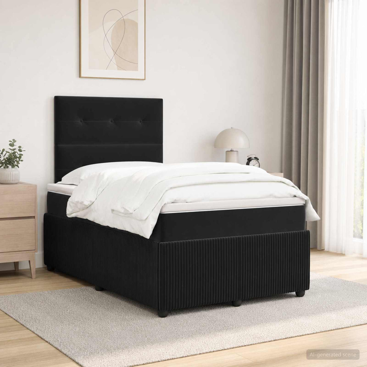 Lit boxspring LED avec matelas Noir 120 x 190 cm Velours
