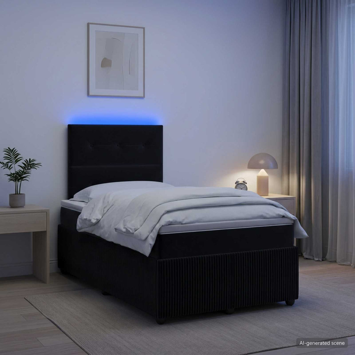 Lit boxspring LED avec matelas Noir 120 x 190 cm Velours