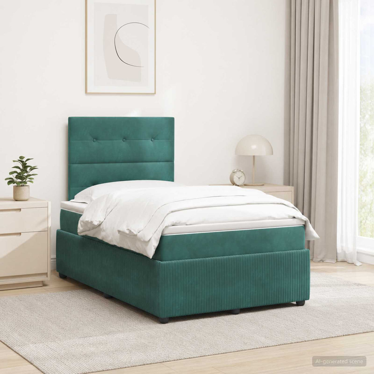 Lit boxspring LED avec matelas Vert foncé 120 x 190 cm Velours