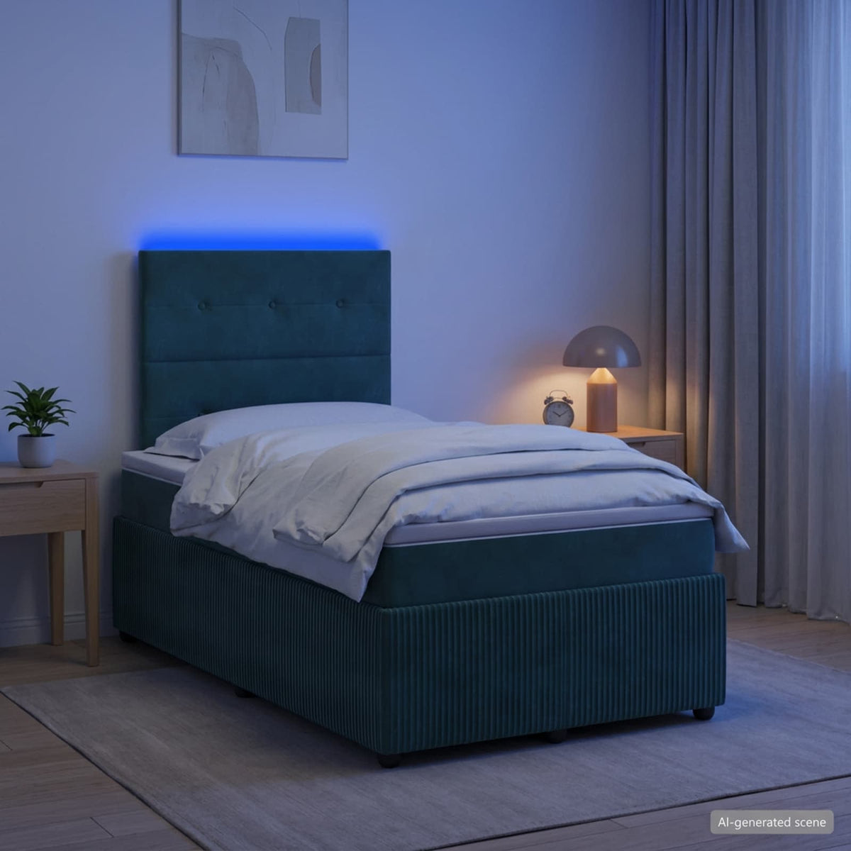 Lit boxspring LED avec matelas Vert foncé 120 x 190 cm Velours