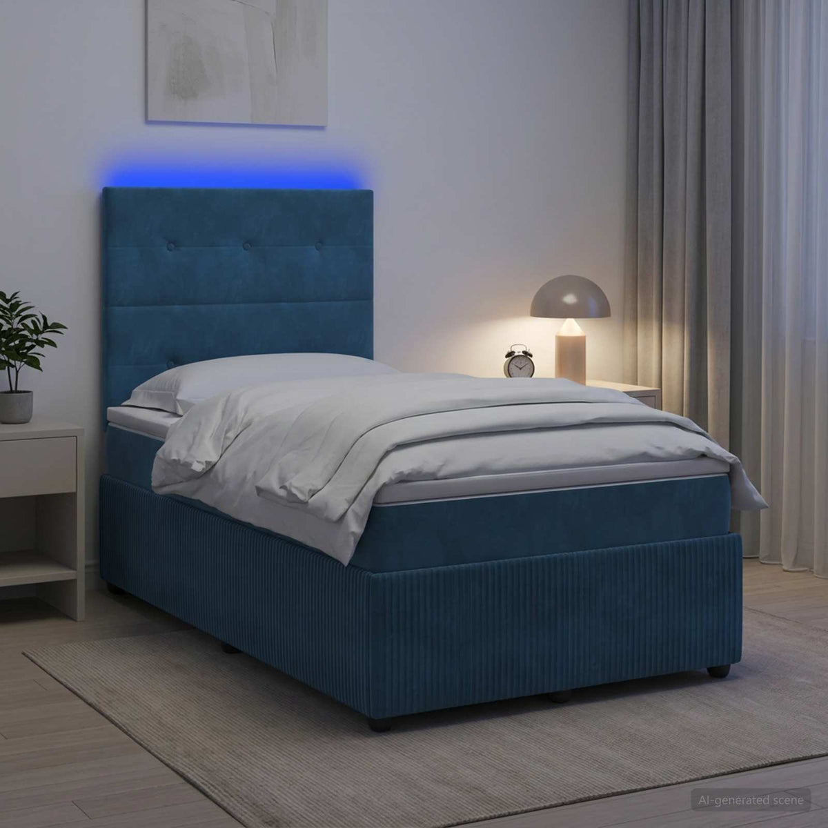 Lit boxspring LED avec matelas Bleu 120 x 190 cm Velours