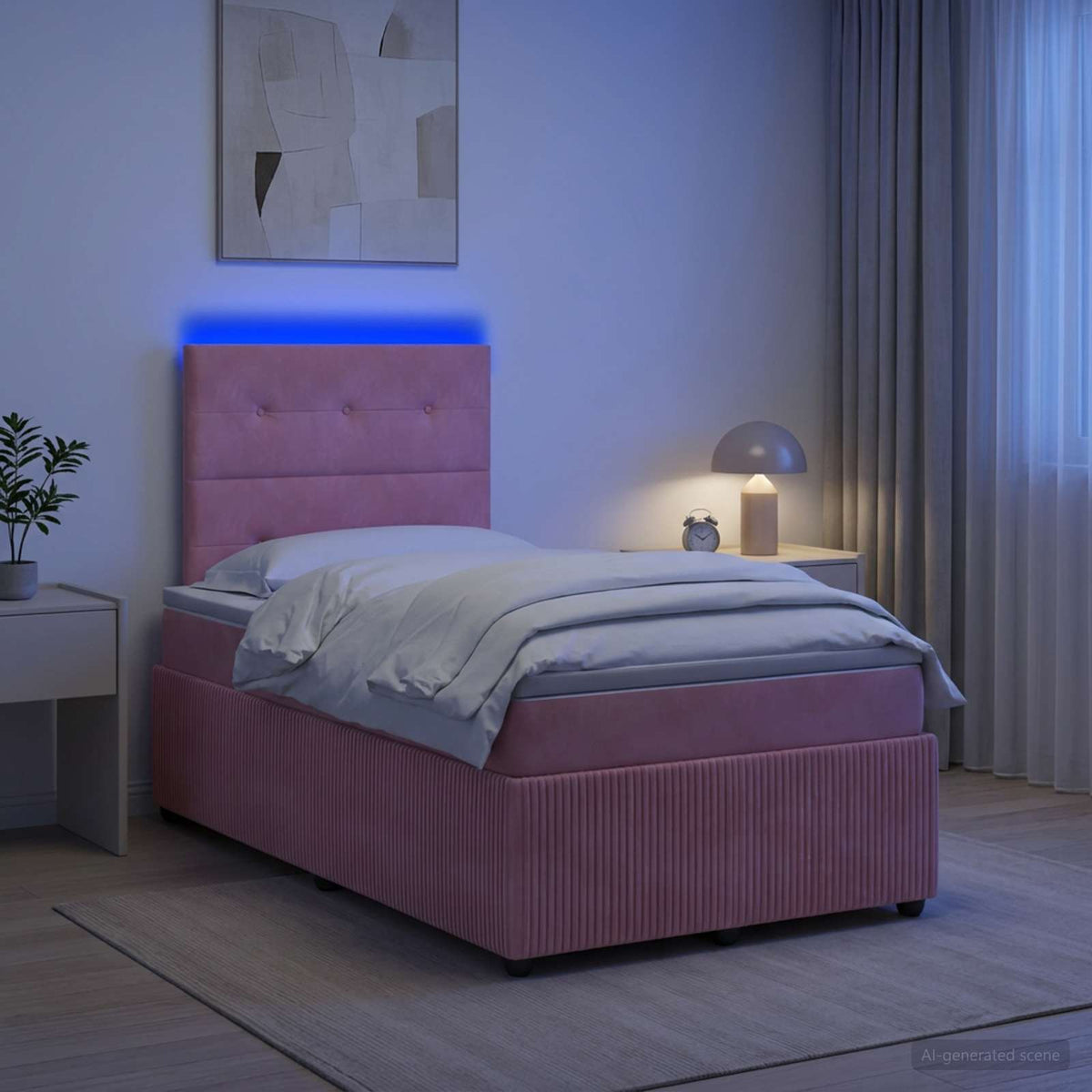 Lit boxspring LED avec matelas Rose 120 x 190 cm Velours