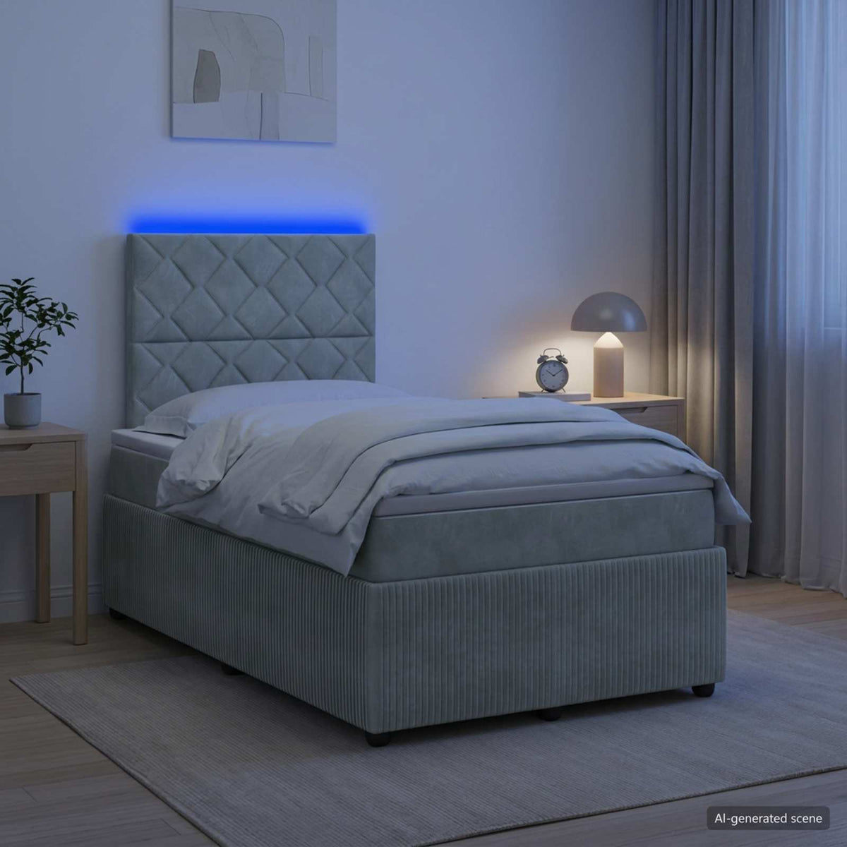 Lit boxspring LED avec matelas Gris clair 120 x 190 cm Velours