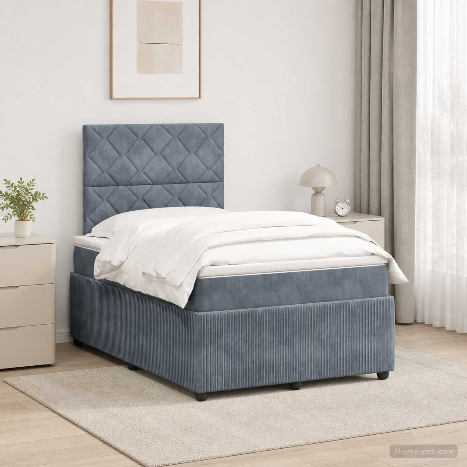 Lit boxspring LED avec matelas Gris foncé 120 x 190 cm Velours