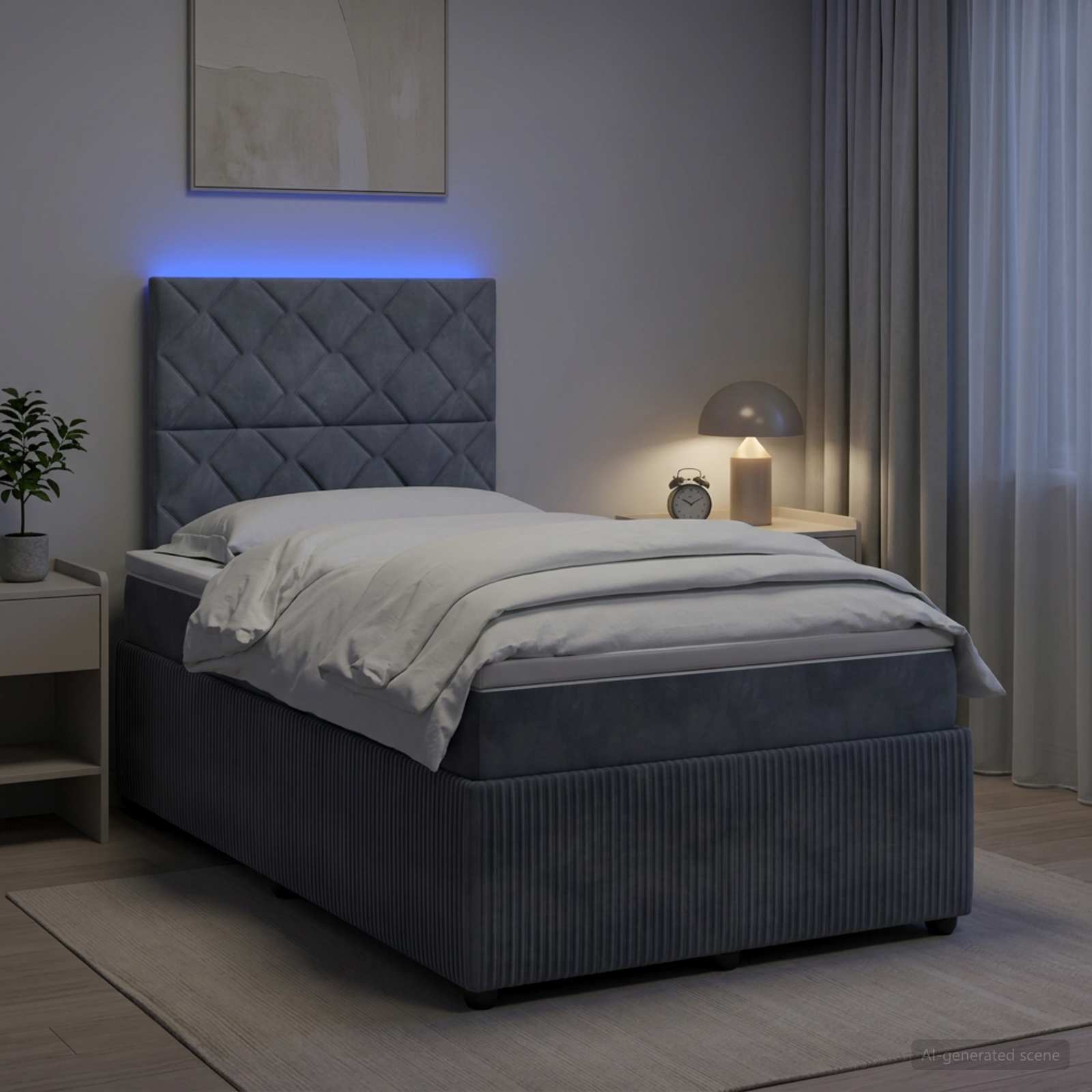 Lit boxspring LED avec matelas Gris foncé 120 x 190 cm Velours