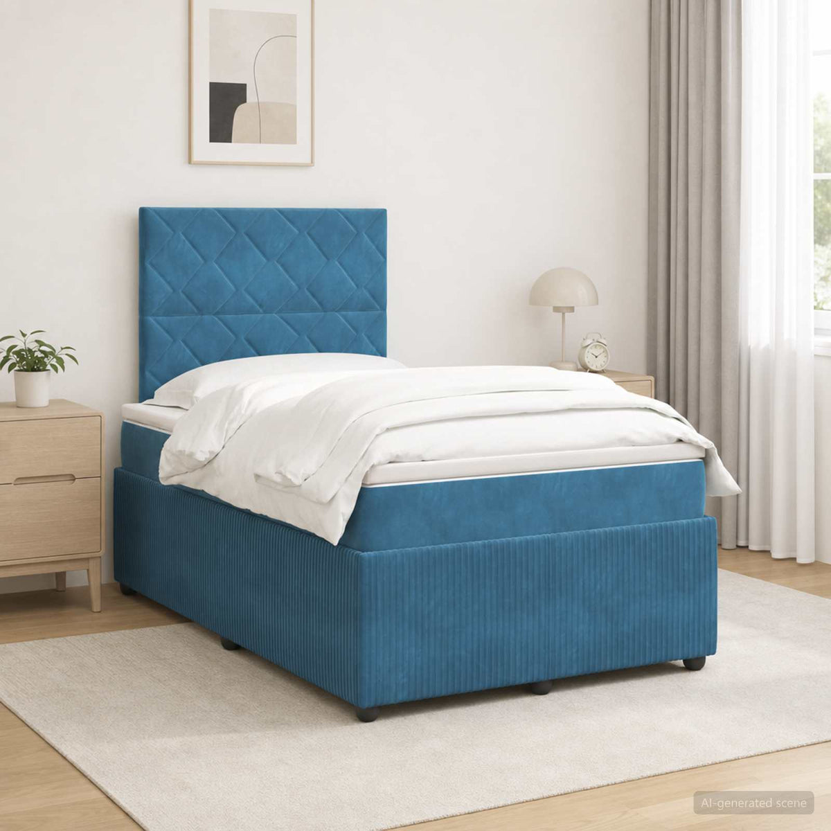 Lit boxspring LED avec matelas Bleu 120 x 190 cm Velours