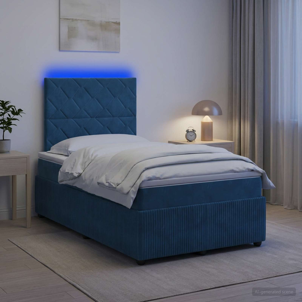 Lit boxspring LED avec matelas Bleu 120 x 190 cm Velours
