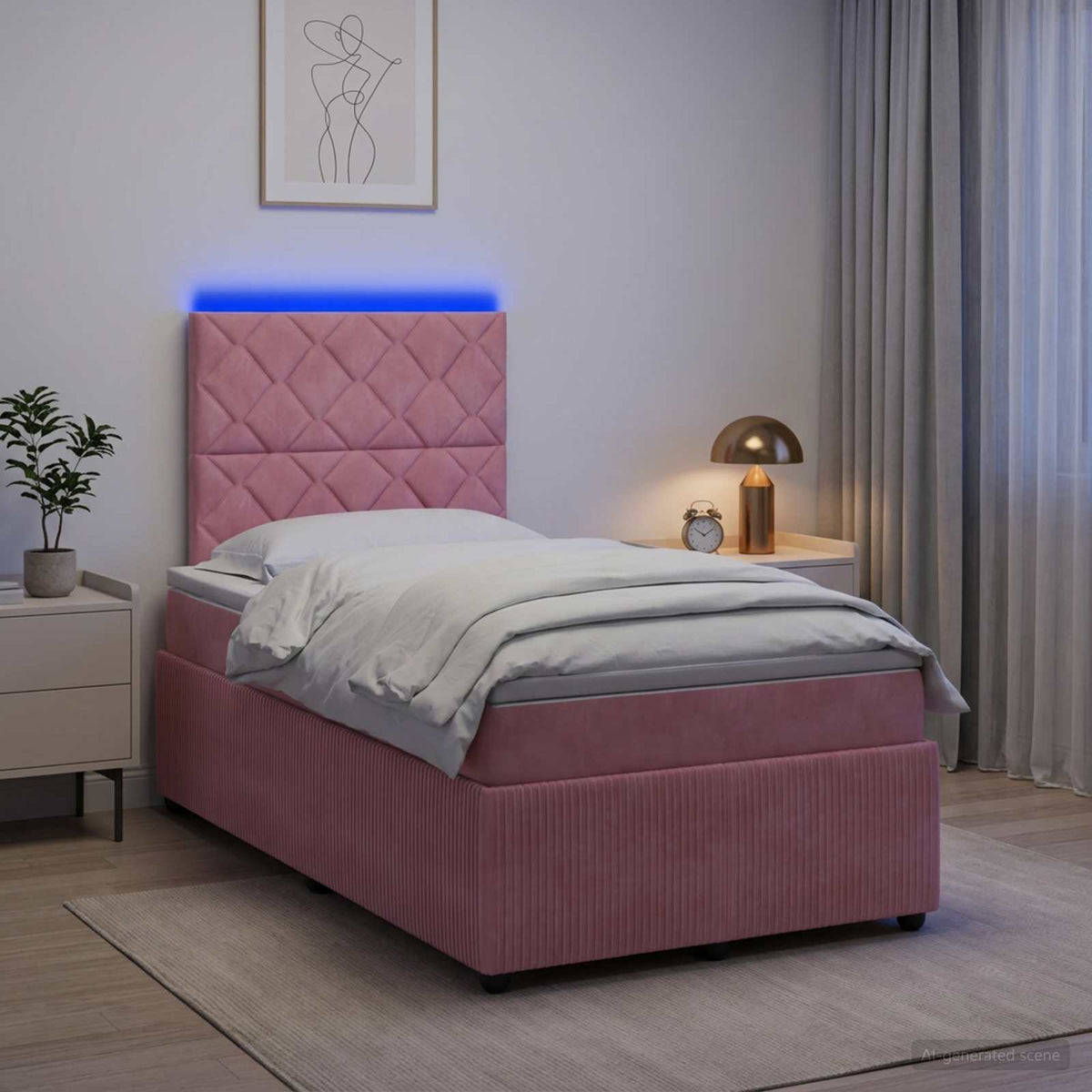 Lit boxspring LED avec matelas Rose 120 x 190 cm Velours