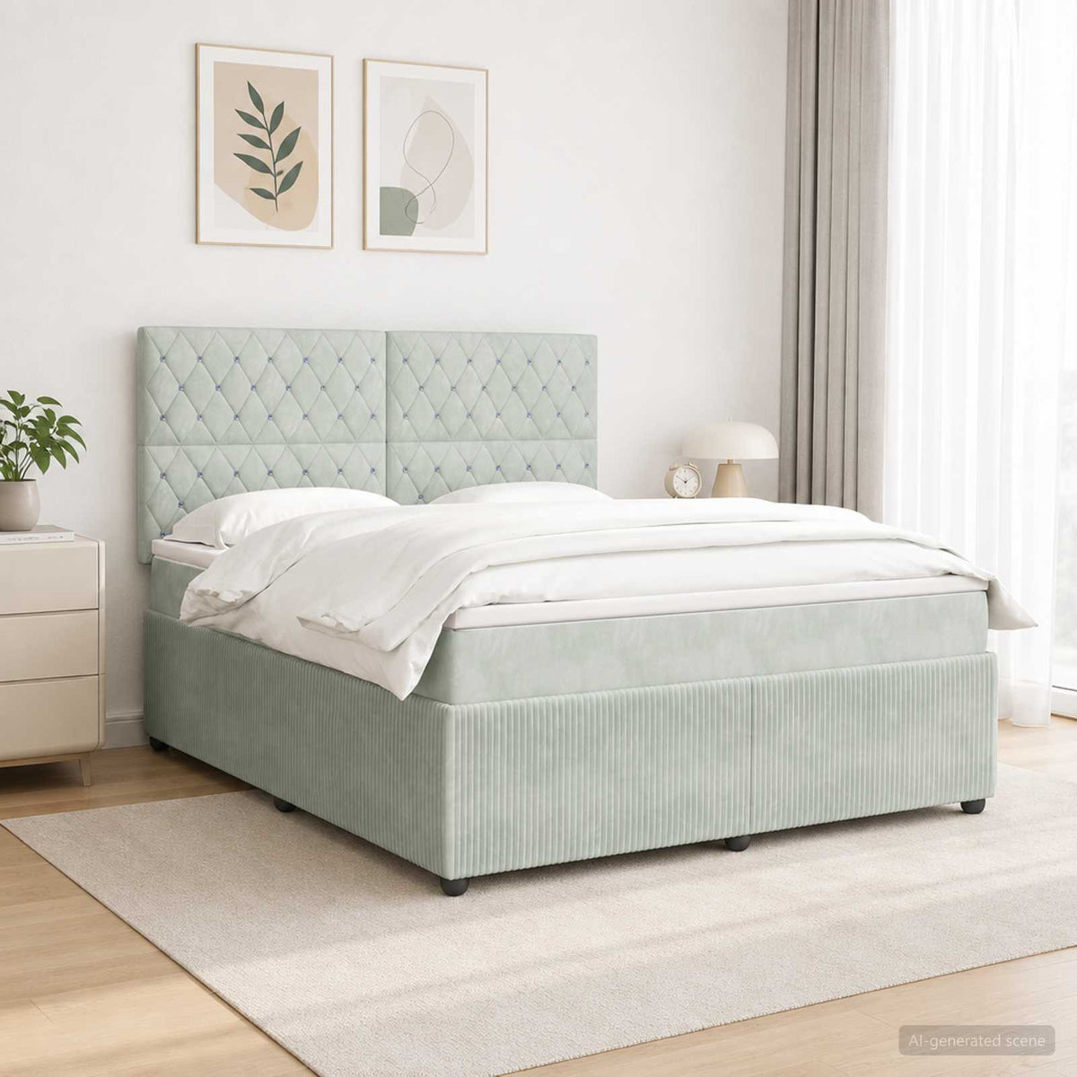 Lit boxspring LED avec matelas Gris clair 140 x 190 cm Velours