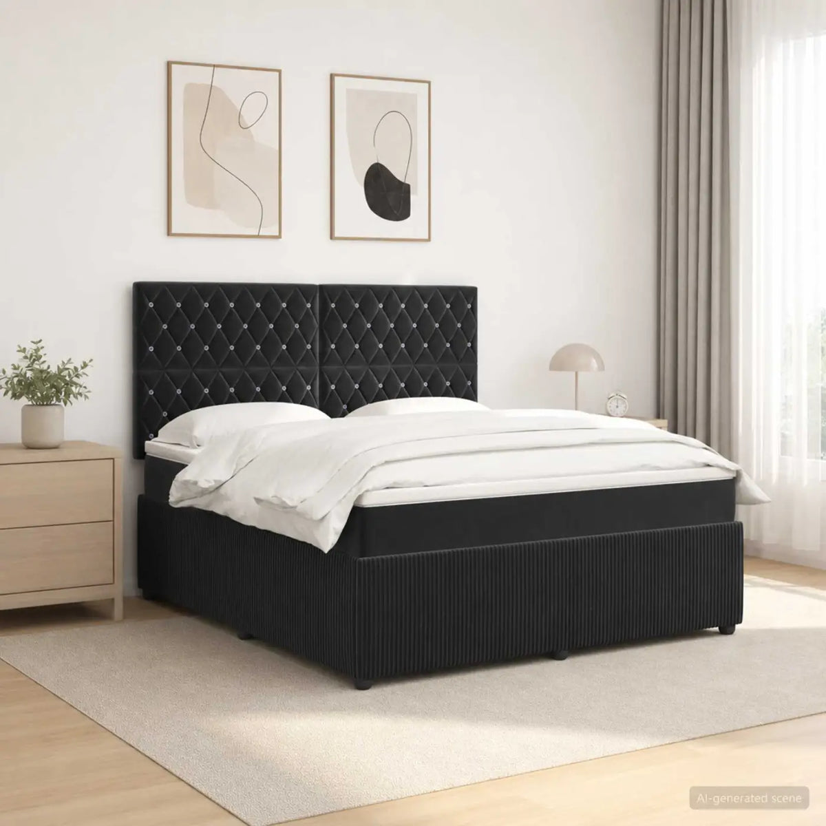 Lit boxspring LED avec matelas Noir 140 x 190 cm Velours - XIOS