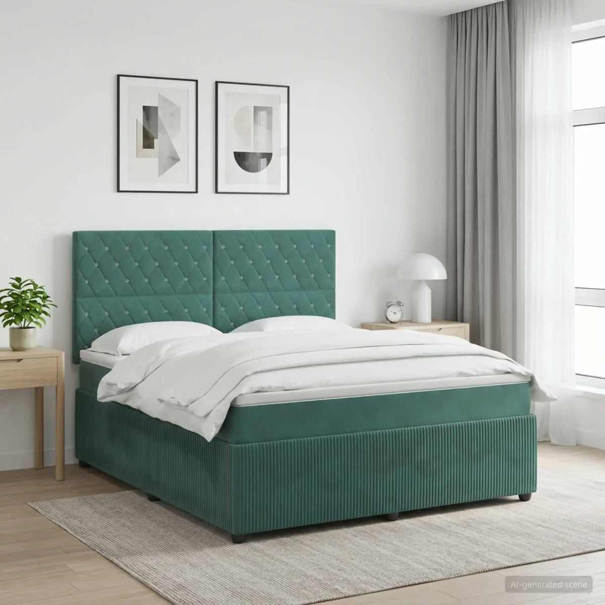 Lit boxspring LED avec matelas Vert foncé 140 x 190 cm Velours - XIOS