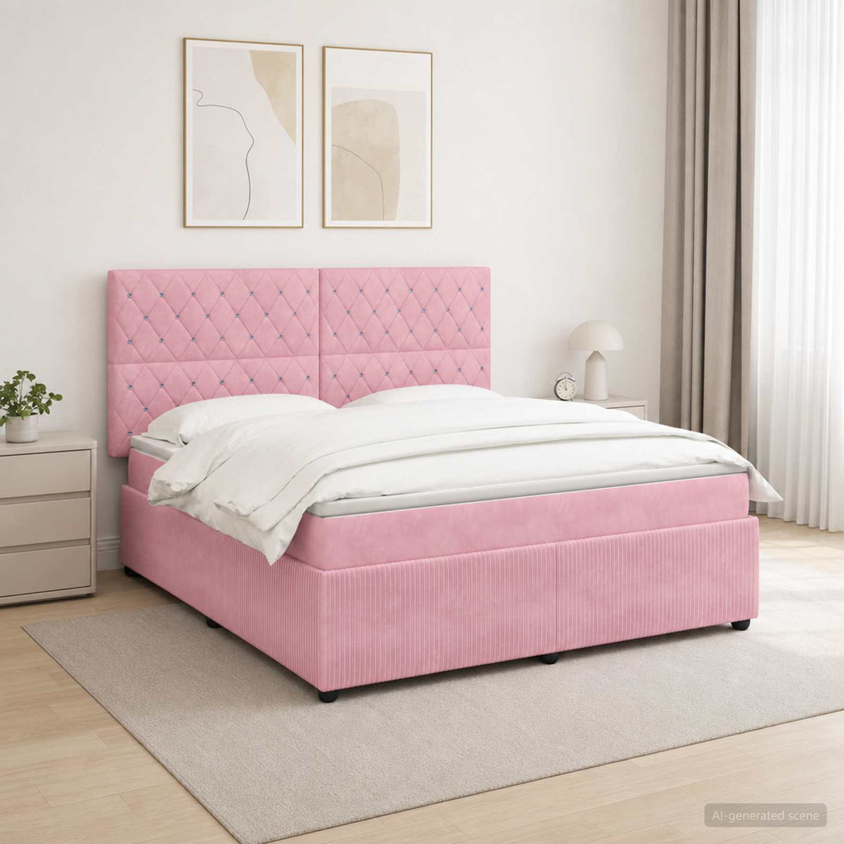 Lit boxspring LED avec matelas Rose 140 x 190 cm Velours