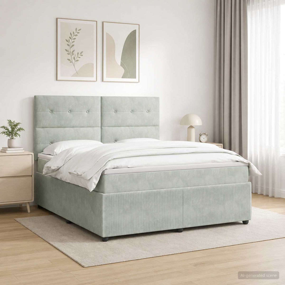 Lit boxspring LED avec matelas Gris clair 140 x 190 cm Velours