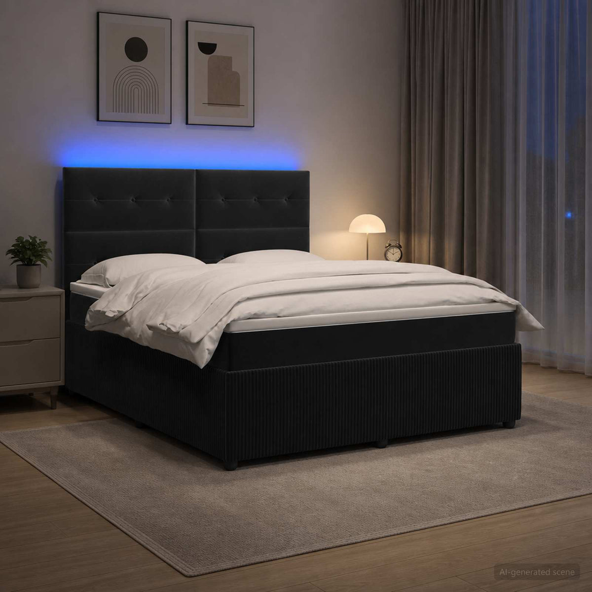 Lit boxspring LED avec matelas Noir 140 x 200 cm Velours