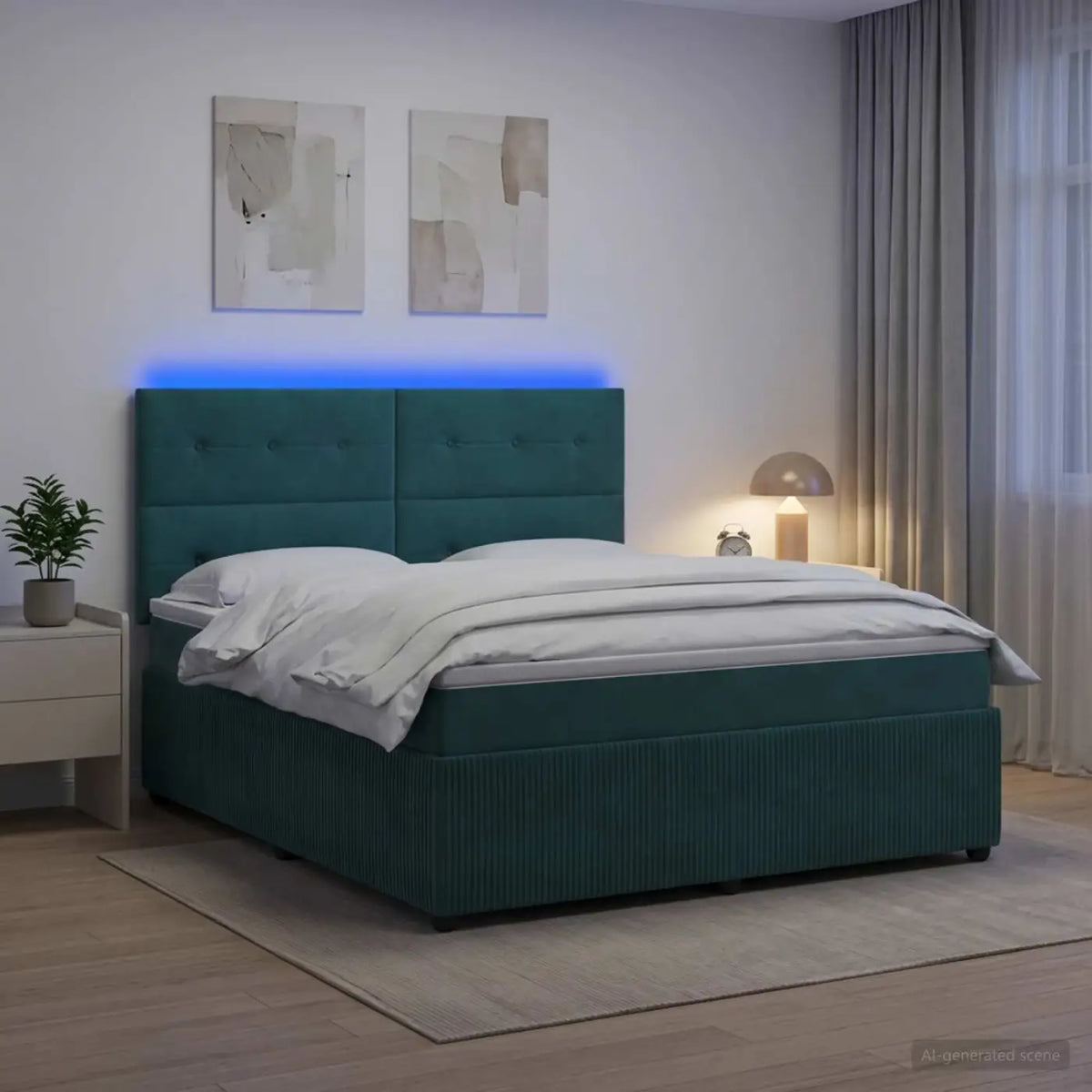 Lit boxspring LED avec matelas Vert foncé 140 x 190 cm Velours - XIOS