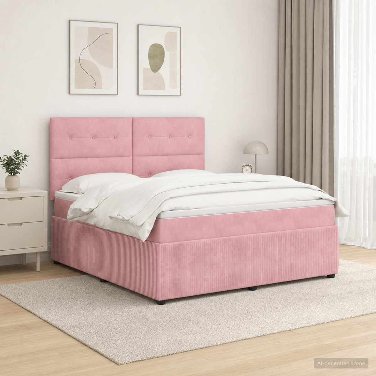 Lit boxspring LED avec matelas Rose 140 x 190 cm Velours