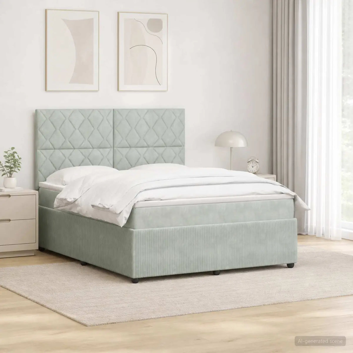 Lit boxspring LED avec matelas Gris clair 140 x 190 cm Velours - XIOS