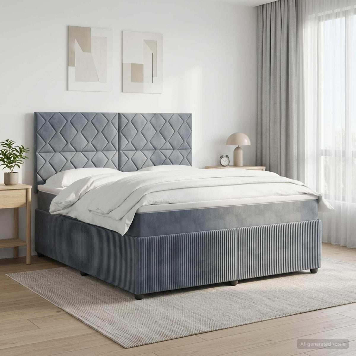 Lit boxspring LED avec matelas Gris foncé 140 x 190 cm Velours