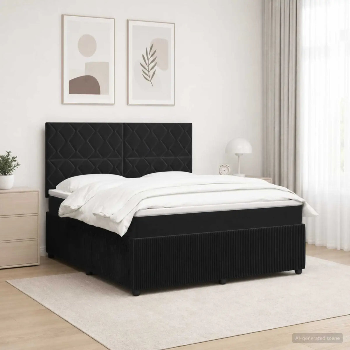 Lit boxspring LED avec matelas Noir 140 x 190 cm Velours - XIOS