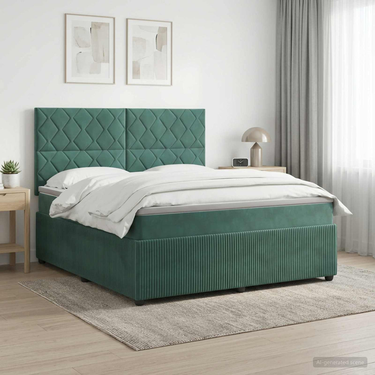 Lit boxspring LED avec matelas Vert foncé 140 x 200 cm Velours