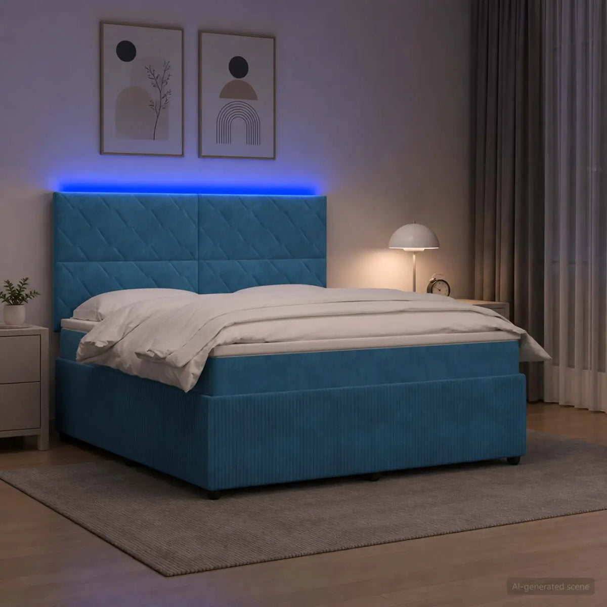 Lit boxspring LED avec matelas Bleu 140 x 190 cm Velours - XIOS